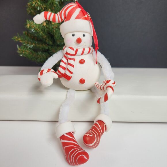 Snowman Christmas Ornaments Bendable Set of 5 SnowWoman Hang Sit - Picture 2 of 6